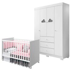 Berço Americano Tico e Guarda Roupa Infantil Ane Branco Brilho - Phoenix Baby