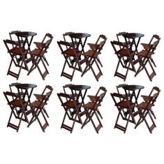 Kit 6 Jogos De Mesa Bistrô De Madeira Com 4 Cadeiras Dobravel Imbuia - Marrom