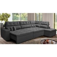 Sofá de Canto Retrátil e Reclinável Direito 3,00x2,36m Molas Cama Inbox Espanha Velusoft Cinza