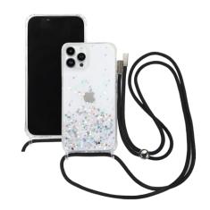 ELTIIGO Capa com alça para iPhone 15 Pro Max com cordão transversal, brilhante, brilhante, brilhante, à prova de choque, com amortecedor de TPU macio, cordão ajustável no pescoço para meninas e