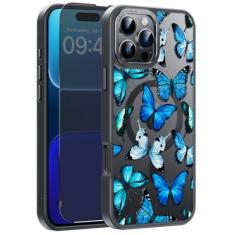 FUNMIKO Capa para iPhone 16 Pro Max com protetor de tela de privacidade, compatível com carregamento sem fio, capa fosca translúcida à prova de choque - linda capa de telefone com design floral para