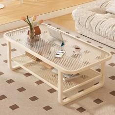 Mesa de centro retangular moderna de 2 níveis, mesa de centro de fazenda para sala de estar, escritório e varanda