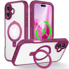 Dteck Capa para iPhone 16 Plus de 6,7 polegadas (2024), capa magnética transparente com película/suporte, compatível com acessório MagSafe, capa protetora à prova de choque, leve, fina, fofa, rosa