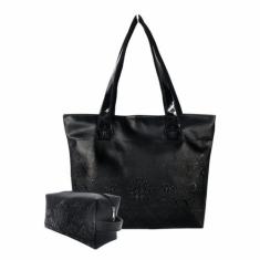 Bolsa Feminina e Necessaire Casual Arabescos Preto Magicc Bolsas