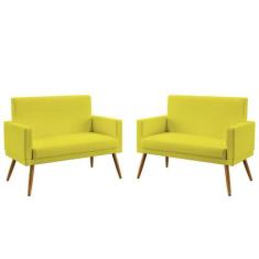 Kit 2 Poltronas Namoradeiras Decorativas Estofadas Vega Com Rodapé Sue