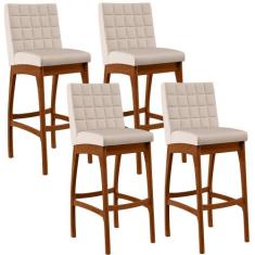 Kit 04 Banquetas Altas Para Cozinha Sala de Jantar Fixa Mila B04 Suede