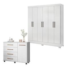 Cômoda Flora e Guarda Roupa Casal Prático Branco - Demóbile - Demobile