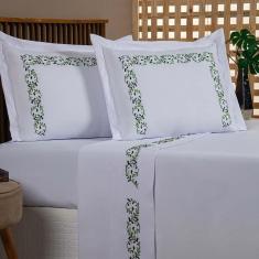 Jogo De Lençol Clara Casal King 4 Percal 200 Fios Ramos Floral - Branco