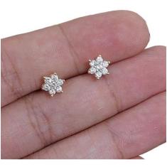 Brinco Infantil Pequeno Flor Pedra Zirconia 2 Furo F. A Ouro - De Cast