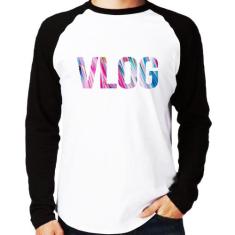 Camiseta Raglan Vlog Manga Longa - Foca na Moda, Branco, Preto, G