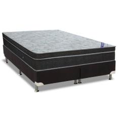 Cama Box Queen: Colchão Molas Ortobom Nanolastic Light Selado + Base Crc Suede Black(158X198)