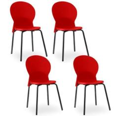 Kit 04 Cadeiras Fixa Base Preta Luna Vermelho - Lyam Decor