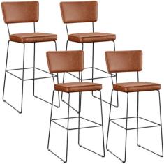 Kit 04 Banquetas Altas Cozinha Sala Jantar Base Em Aço Fixa Allana L02