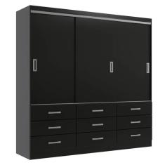 Guarda Roupa Casal Isabela 3 Portas de Bater 9 Gavetas MDP Black Black Evidência Móveis