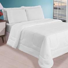 Jogo de Cama Casal Enxoval com Edredom e Jogo de Lençol 6 Peças (Branco)