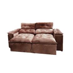 Sofá Retrátil Reclinável com Pillow nos Braços Veludo Marrom Veneza Estofados 2 metros