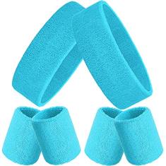 Bememo Conjunto de 6 faixas esportivas neon inclui 2 tiaras, 4 pulseiras, tecido felpudo respirável, faixas atléticas para academia, basquete, tênis, ioga, faixas de suor para fantasias de cosplay