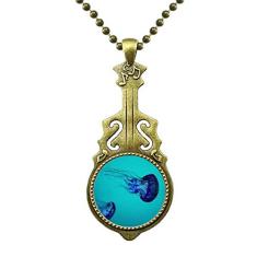 DIYthinker Colar com imagem de natureza e água-viva do oceano, joia de guitarra antiga, pingente de música