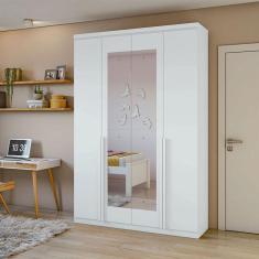 Guarda Roupa Solteiro Ambiente Alonzo 4 Portas Branco Brilho com Espelho - Lopas