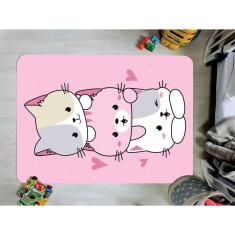 Tapete Infantil Emborrachado Antiderrapante Divertido 95cmx130cm Love Cats