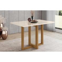 Mesa Para Cozinha Natalí Sc74 C-tampo Madeirado Vidro Reto 120x80cm Nature-off White - Henn