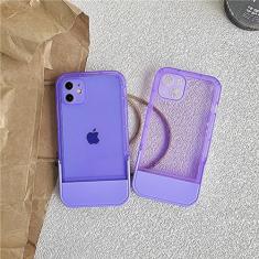 Capa de telefone com suporte de suporte para iPhone 14 13 12 11 Pro Max XR X XS Max 7 8 Plus Suporte de silicone macio transparente Capa traseira transparente, roxa, para iPhone X