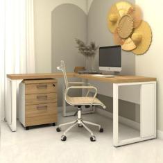 Mesa de Escritório em L Linha Industrial Com Gaveteiro F5 - F5 Office 