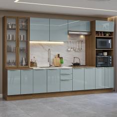Armário De Cozinha Completa 340cm Rustic/cinza Lux Madesa 02 Rustic/cinza