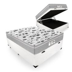 Cama Box Baú Casal Tecido Sintético Branco com Colchão De Molas Ensacadas - Probel - Evolution 138cm