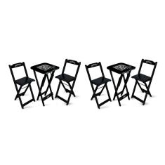 Kit 2 Conjuntos de Mesa Bistrô Dobrável Jack Daniel`s com 2 Banquetas de Madeira Preta