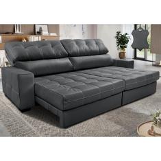 Sofá de Couro Legítimo Retrátil e Reclinável 2,55m Molas Ensacadas Cama inBox Majesty. SoftGel D40