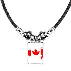 DIYthinker Gargantilha Colar com bandeira de sabor canadense e folha de bordo joia com pingente de corda de couro torque