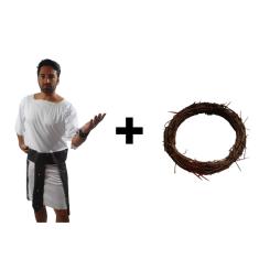 Fantasia Kit Romano Completa Adulto com Coroa de Espinho Carnaval Jesus Cristo Pascoa Sexta Feira Santa Gladiador