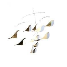 Móbile Berço Bebê Infantil Quarto Passarinhos Dourado Branco