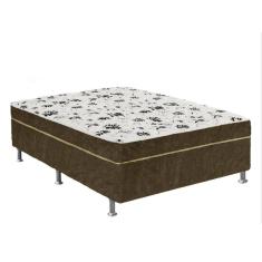 Cama Box Casal Suede Marrom + Colchão Casal Suede Marrom Orto Molas Bonnel 138x188x55