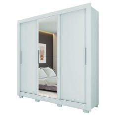 Guarda Roupas Casal com Espelho 3 Portas de Correr 2 Gavetas Vitória Branco Caemmum