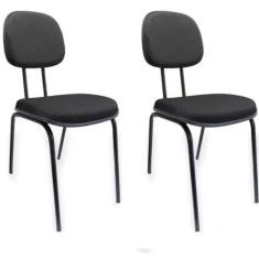 Kit 2 cadeiras palito fixa para recepção igreja recepção sala de espera tecido preto