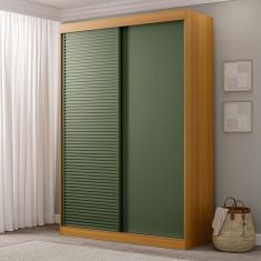Guarda-roupa Solteiro 2 Portas 1 Porta Ripada Samambaia Cabecasa Carvalho/Verde