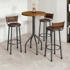 Conjunto Bistrô Bete Tampo Ripado Tradicional 70cm com 3 Banquetas Prata/Marrom