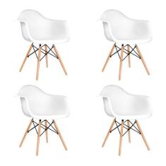 Kit 4 Cadeiras Eames Eifflel com Braço Daw de Madeira com Assento Bran