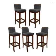 Kit 5 Banquetas Média de Madeira Maciça Nice com Encosto Matelassê Sue