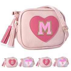 UIXIZQ Bolsa infantil para presente de aniversário, bolsa transversal com letra inicial para meninas, bolsa feminina de couro vegano com borla, Rosa, M
