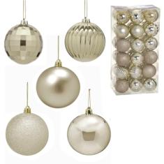 Conjunto 18 Bolas Arvore Natal 6cm Brilhante Fosco Glitter Relevo Enfeite Natalino Premium Prata