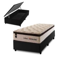 Conjunto Box Baú Preto Quartzo Bege 96x203x78 c/ Molas Ensacadas