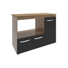 Balcão Armário Gabinete De Cozinha Para Microondas E Forno Elétrico 3 Portas Lilian Mobília Decor Preto