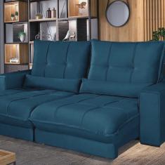 Sofá Retrátil e Reclinável Thor - Molas Ensacadas 210 Cm – Veludo Azul Marinho