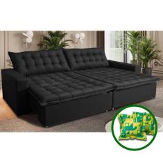 Sofá Sem Caixa Retrátil Reclinável 2,75m Cama Inbox França Velusoft Preto