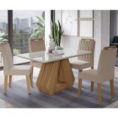 Conjunto Sala De Jantar Retangular130x80 Tampo Mdf/vidro 4 Cadeiras Cimol Nature/off White/nude