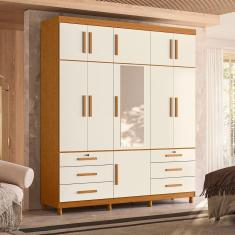 Guarda-roupa Casal Com Espelho 11 Portas 6 Gavetas Triton Plus Cinamomo / Off White