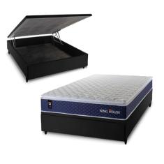 Conjunto Box Baú Preto Lagras Azul 138x188x73 c/ Molas Ensacadas